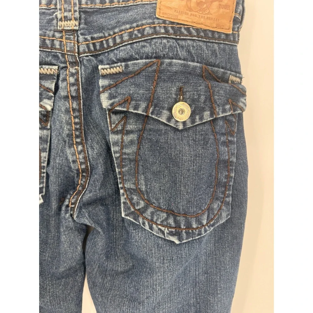 True Religion Section‎ Straight Super QT Contrast Stitch Blue Jeans Mens 36